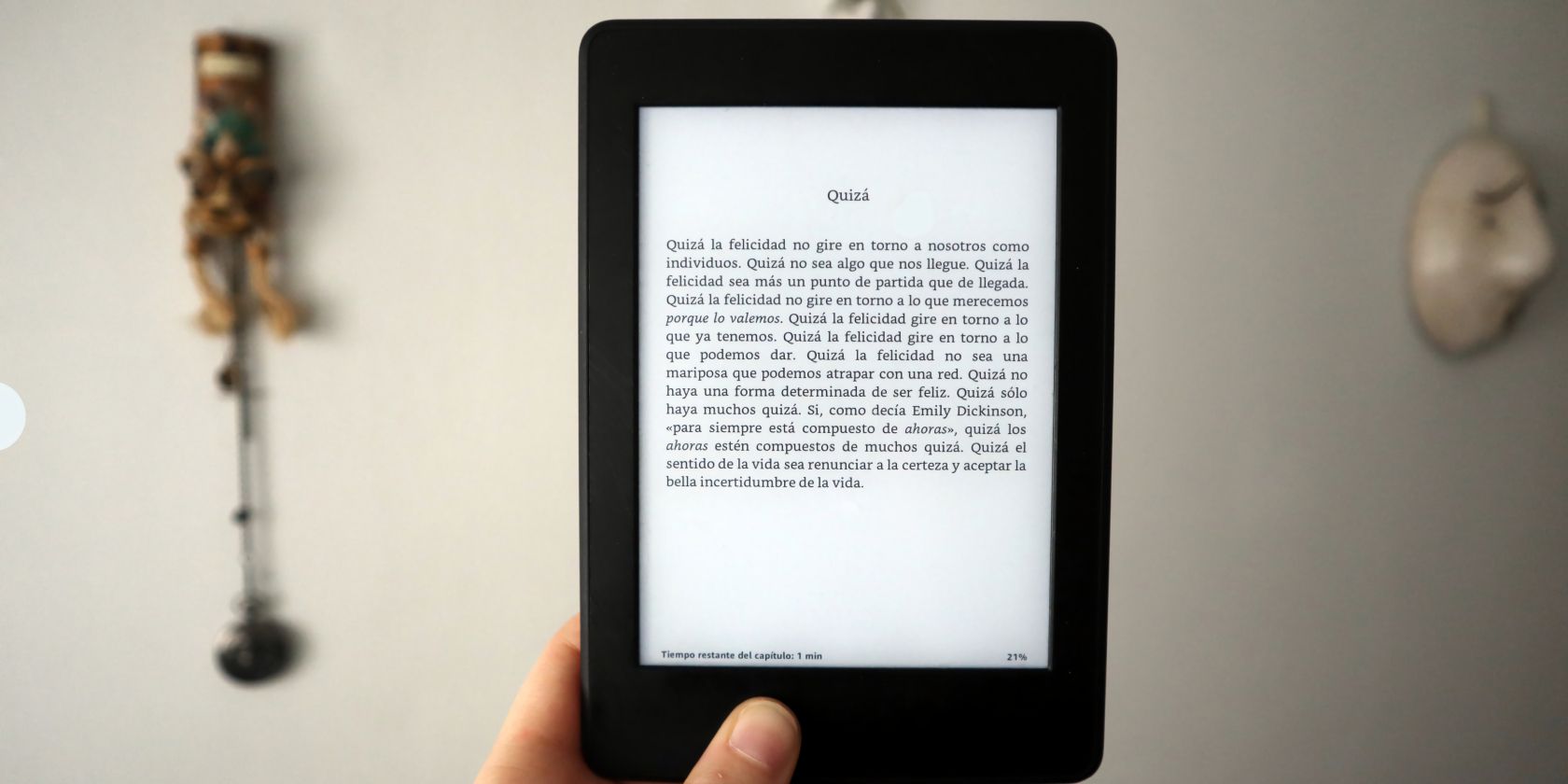 e-reader being held up by hand