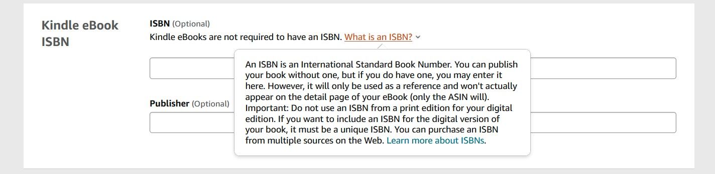 Ebook ISBN Settings and Information on KDP