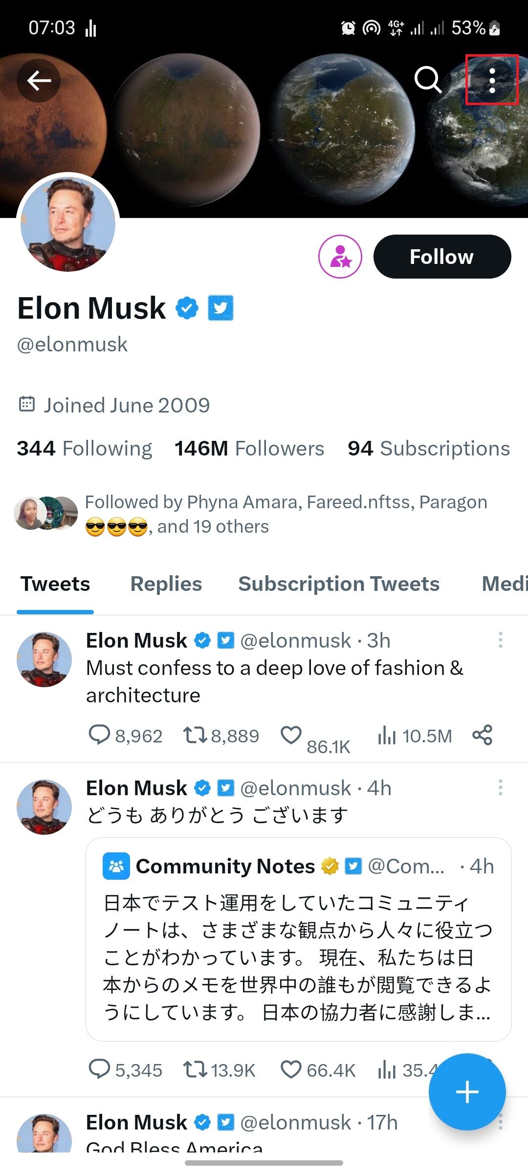 Elon Musks Twitter profile screenshot