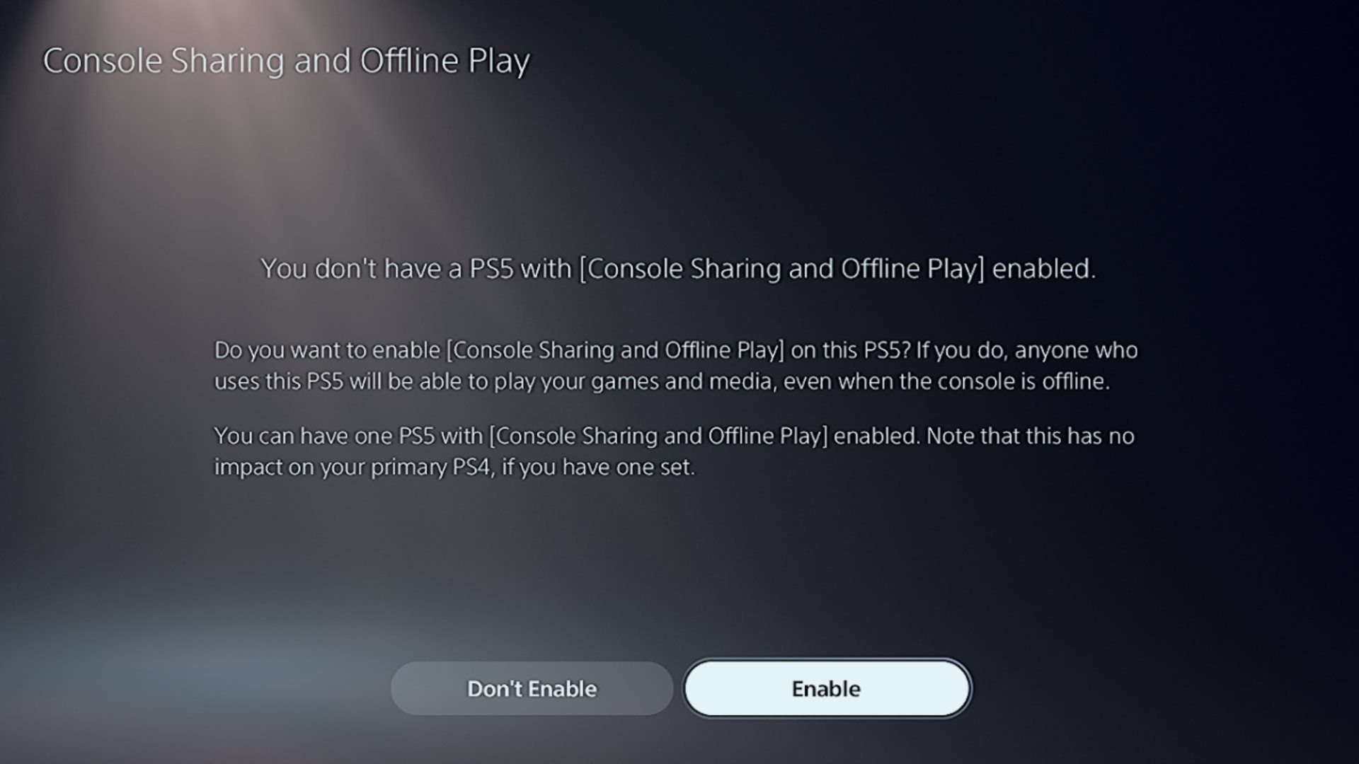 enabling game sharing on PS5