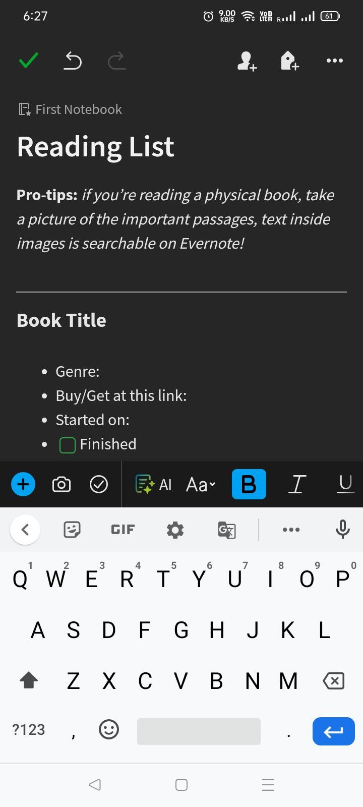 برنامه Evernote یادداشت اضافه کنید