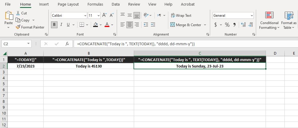 Các hàm TEXT, TODAY và CONCATENATE của Excel định dạng ngày tháng