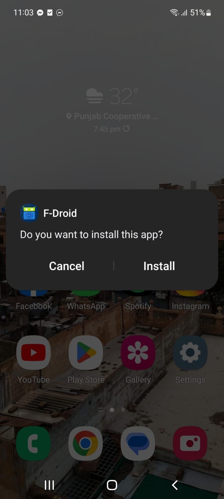 Hộp thoại ứng dụng cài đặt F-Droid