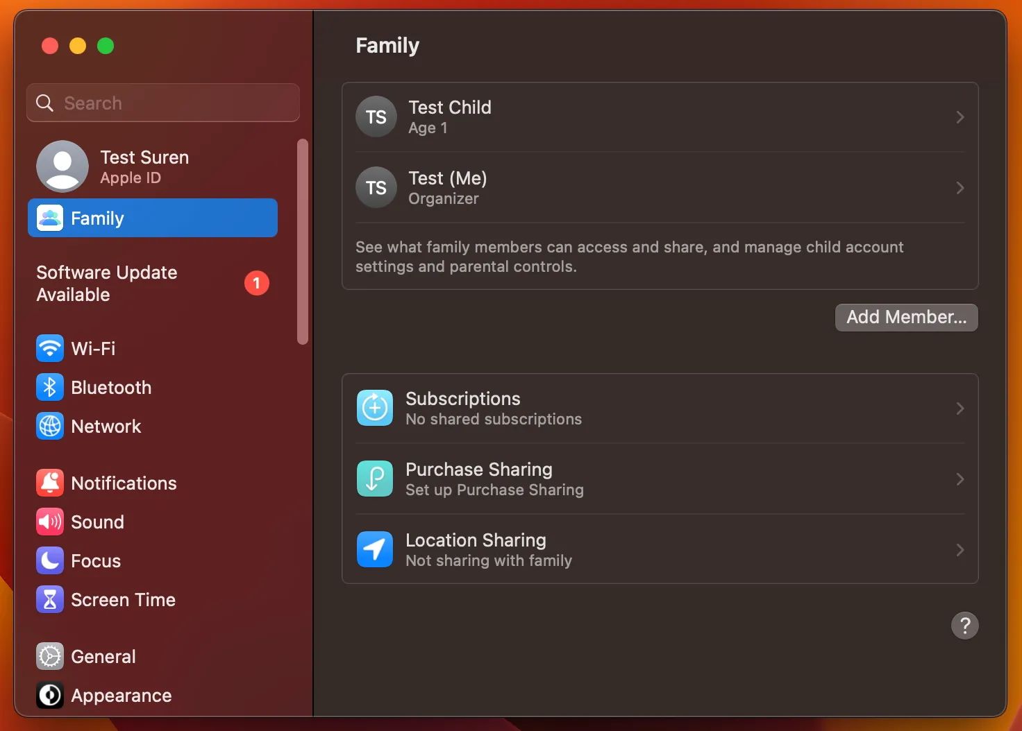 Меню семейного доступа в macOS