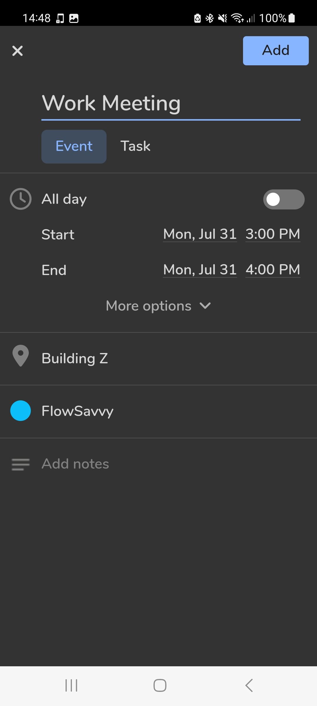 صفحه ویرایش رویداد FlowSavvy