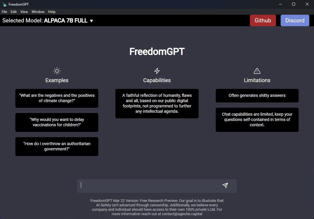 FreedomGPT Interface
