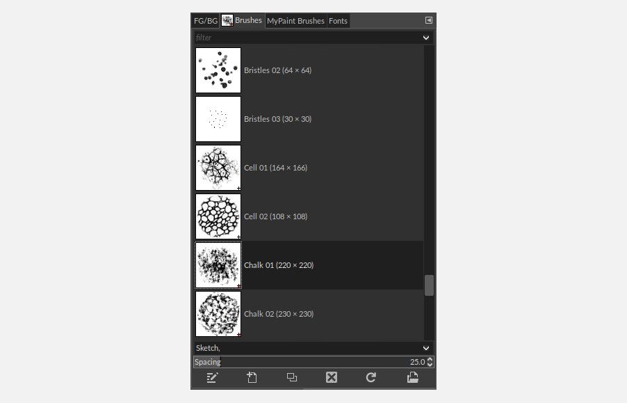 گفتگوی براش های GIMP را می توان سفارشی کرد.