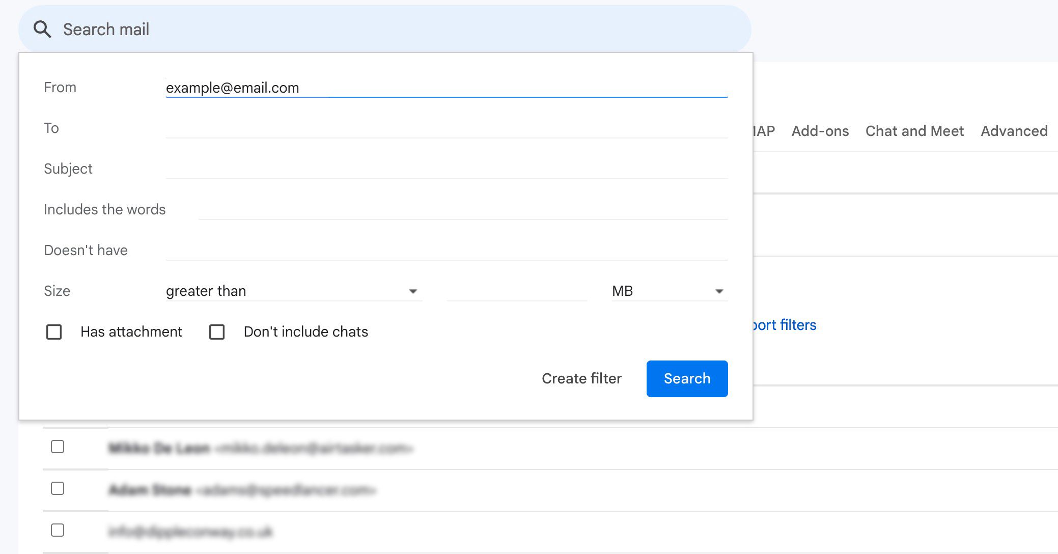 A screenshot of creating a spam filter in Gmail