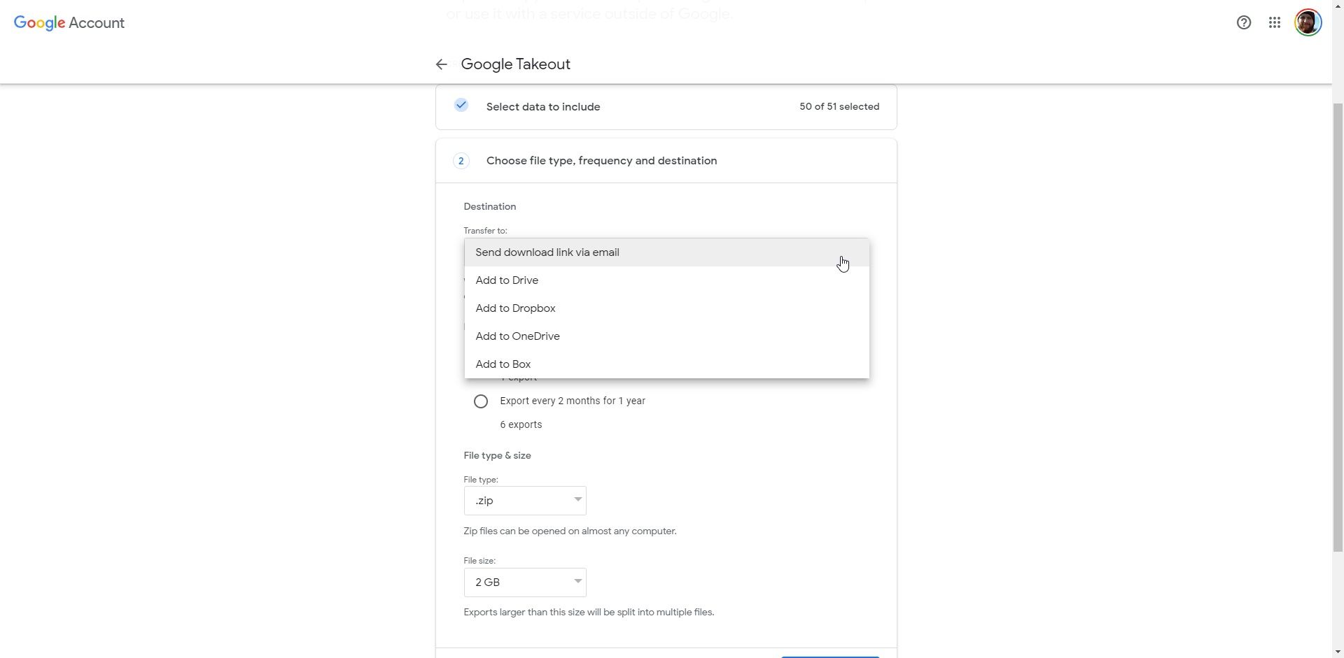 google account activity data backup options