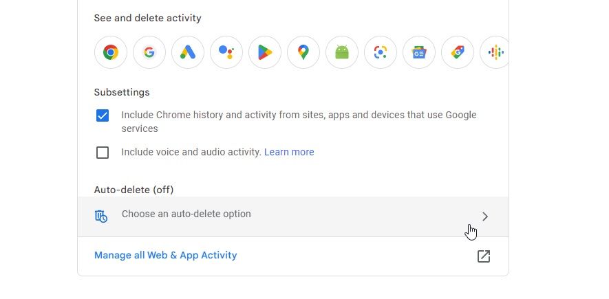 google activity auto delete option