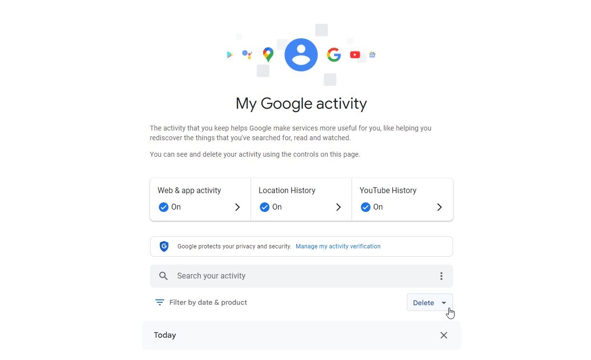 google activity delete data specific timeframe option