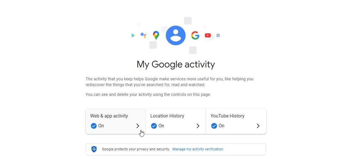 google activity web and app option