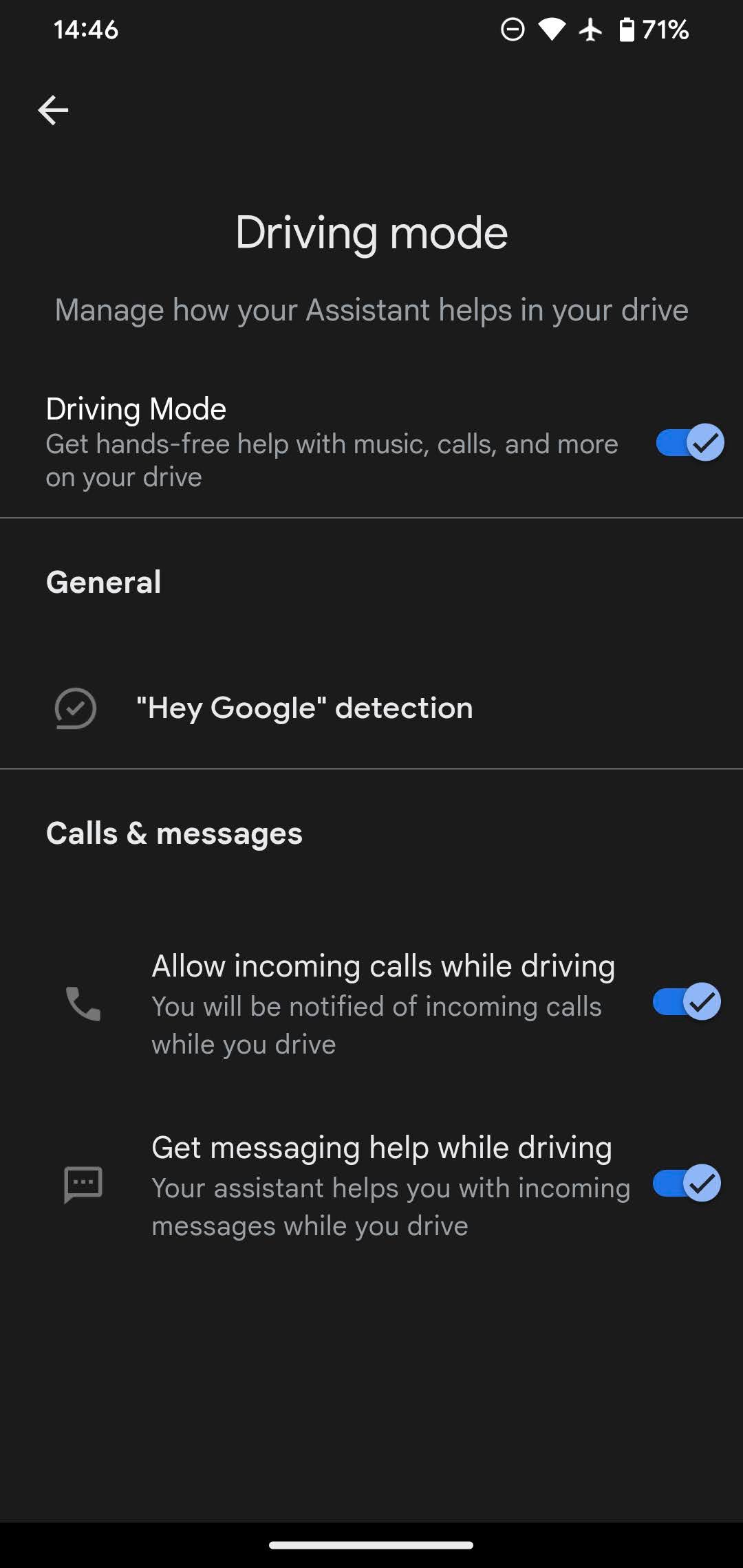 Google Assistant Driving Mode Options
