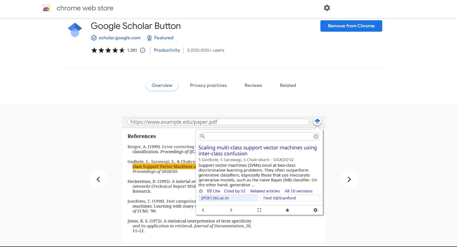 دکمه Google Scholar در فروشگاه وب کروم