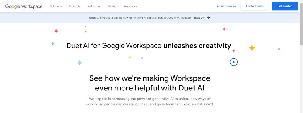 Trang web Google Workspace đang hiển thị trang đăng ký 