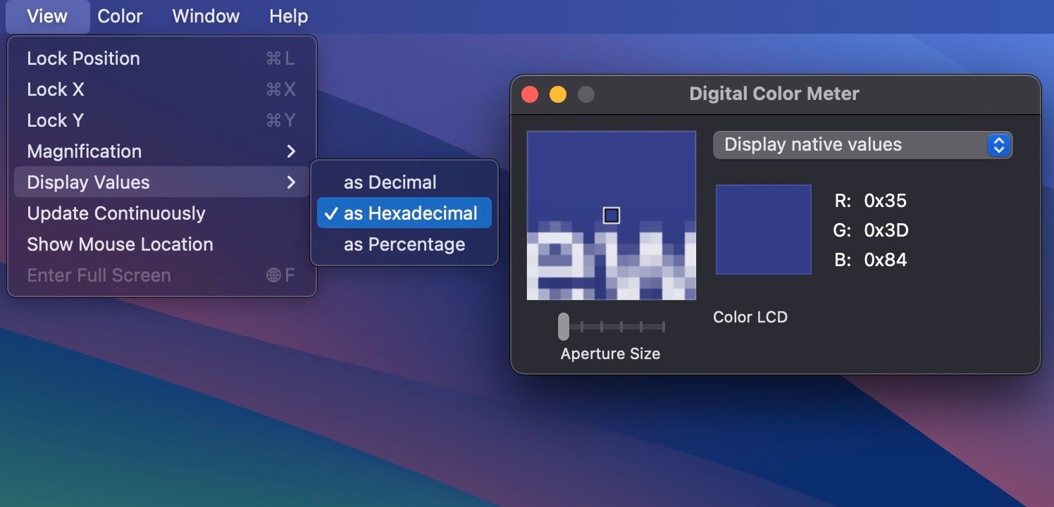 grabbing hex code using Digital Color Meter in macOS