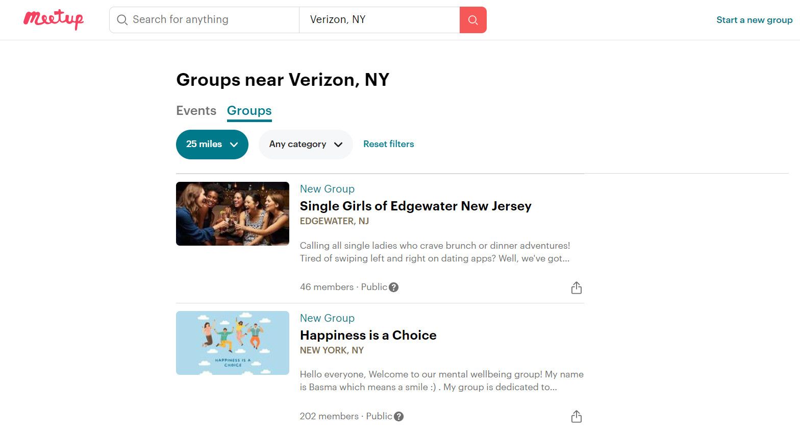 Groups on the Meetup website