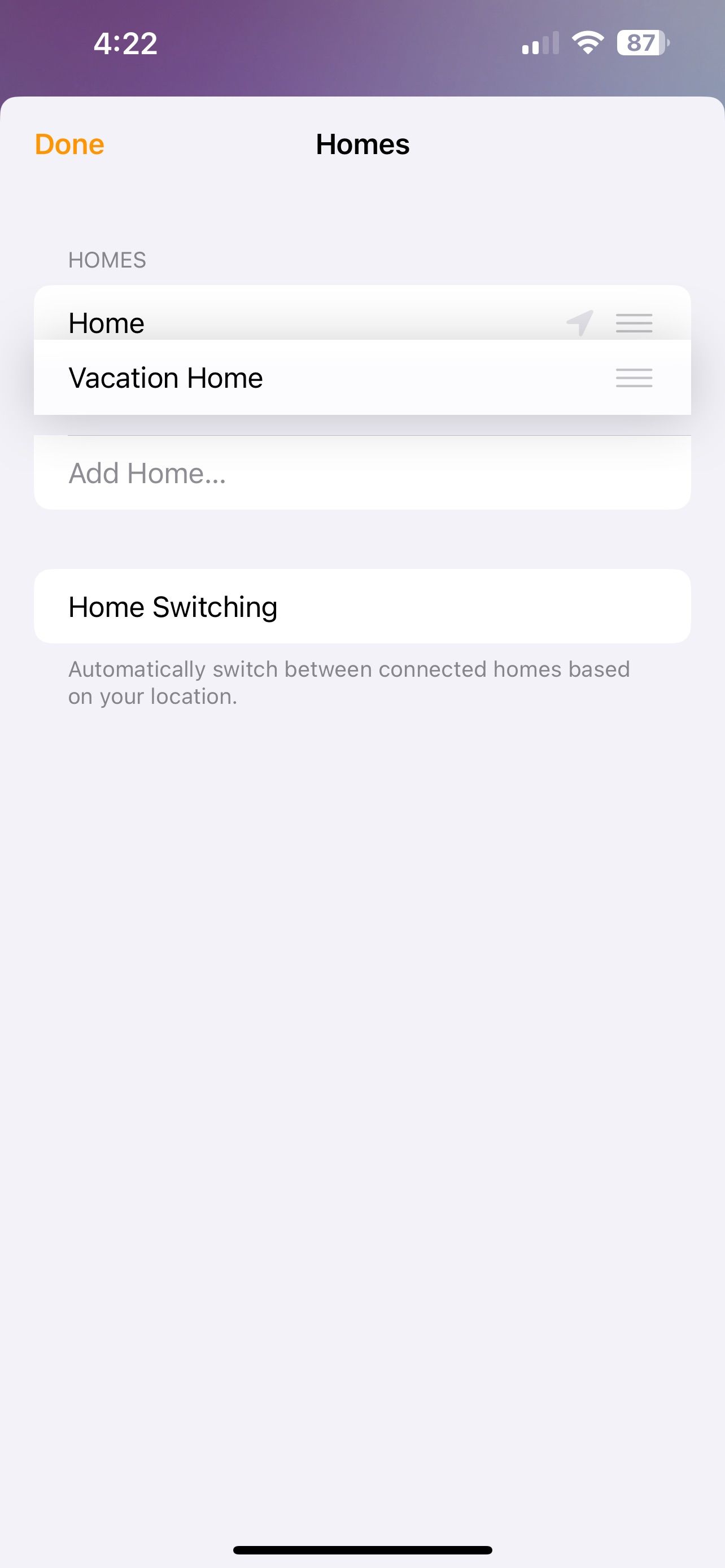 iOS 16 Home App Edit Menu Homes