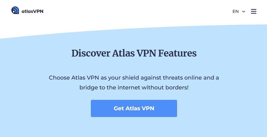 homepage for atlas vpn prompts users to download and get started