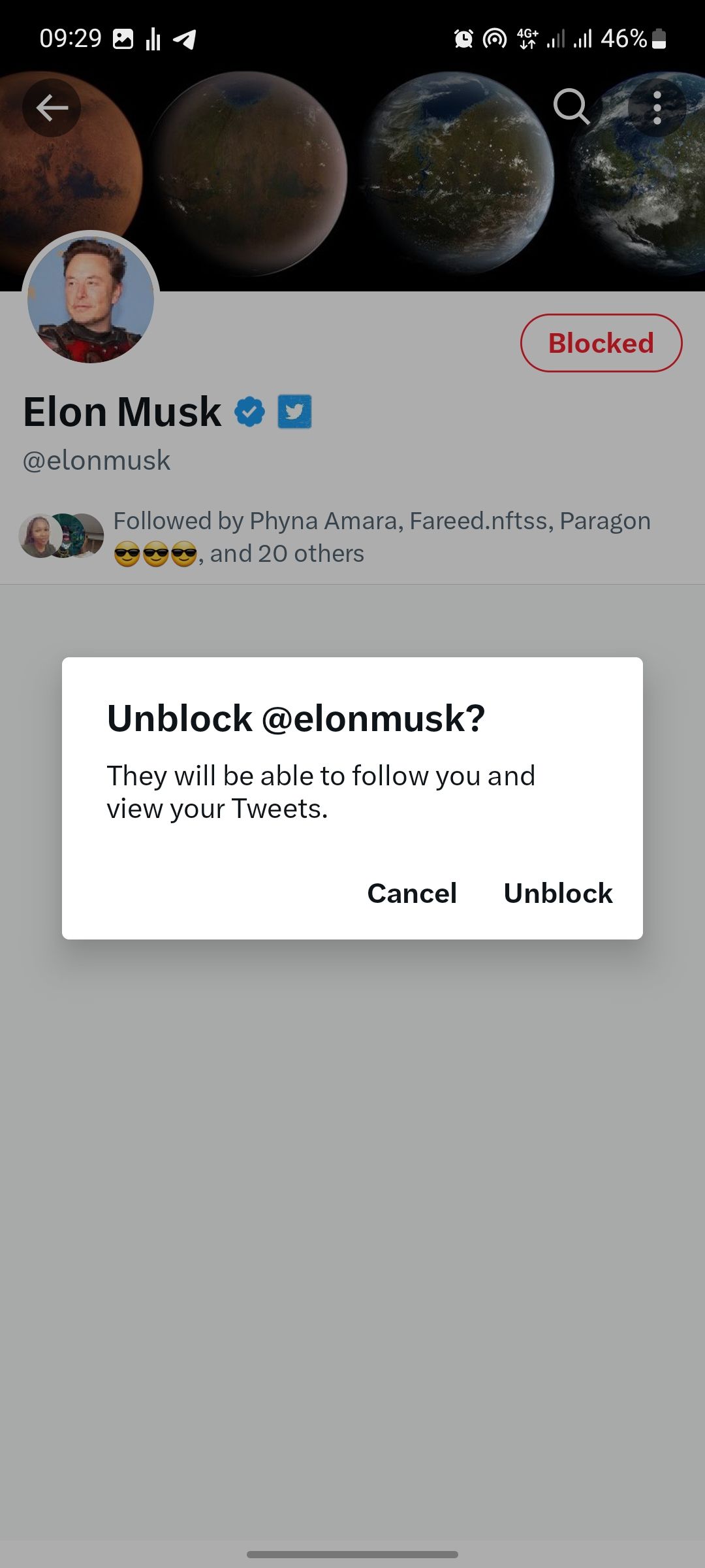 Screenshot of unblock user pop-up message on twitter