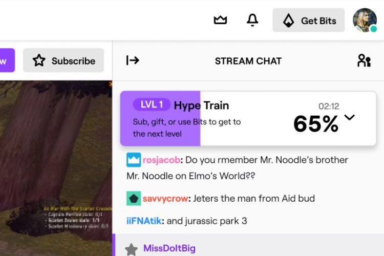 A hype train in progress on the live streaming site Twitch