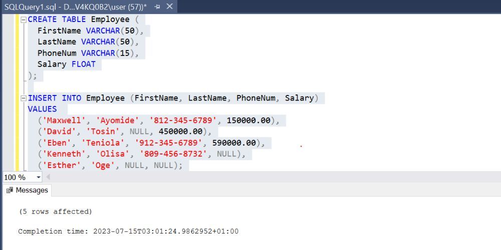 O Synatx Criar uma nova tabela em SQL