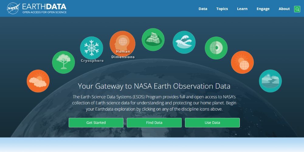 Halaman arahan Data Bumi dari NASA