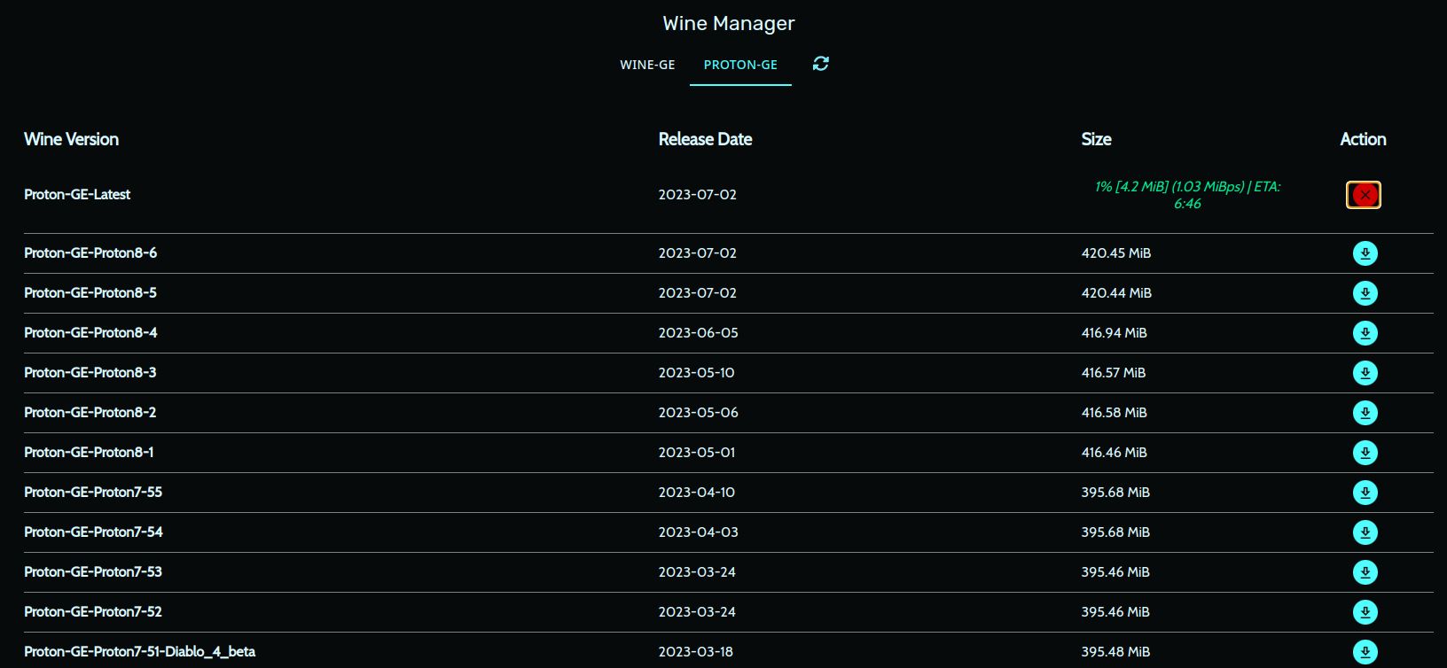 install different wine proton versions