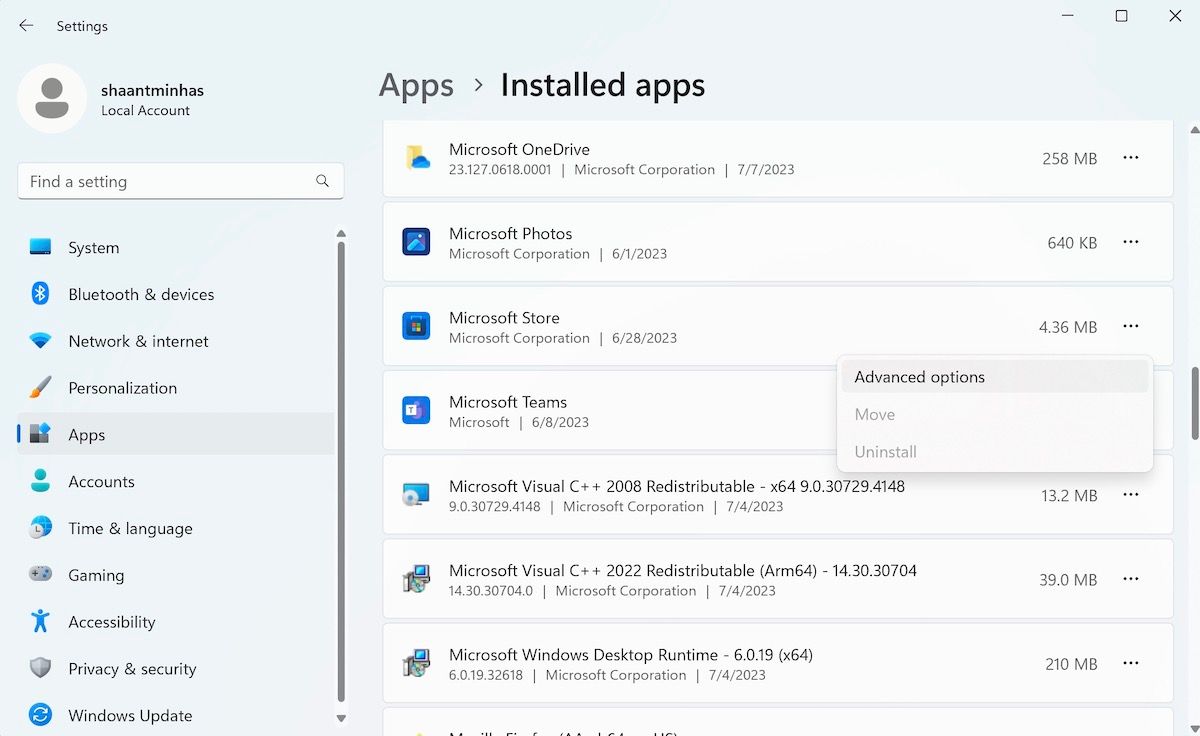 installed apps windows settings
