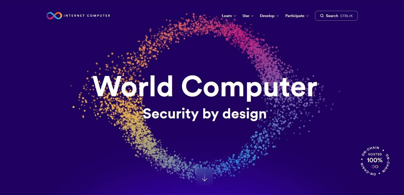 Screenshot of Internet Computer webpage