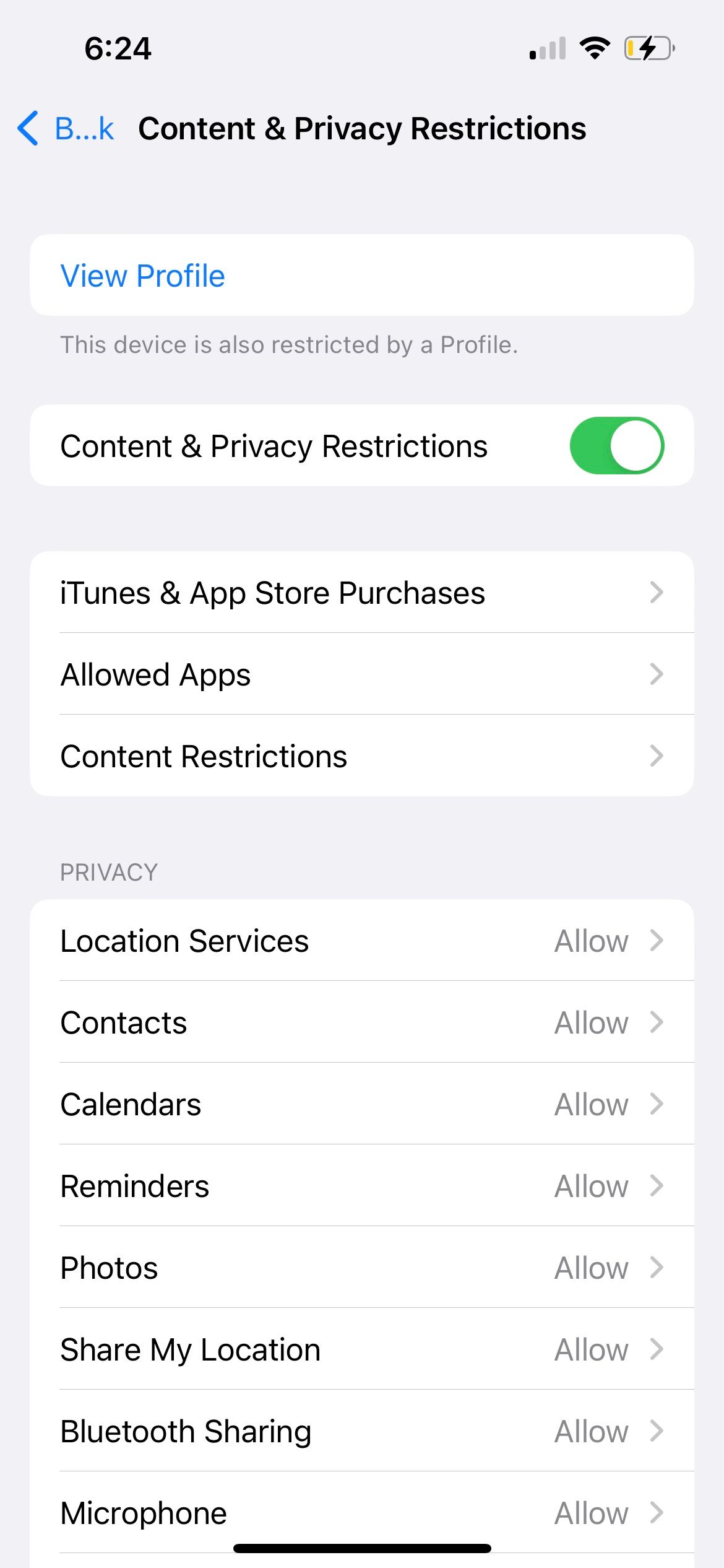 iphone content restrictions and privacy