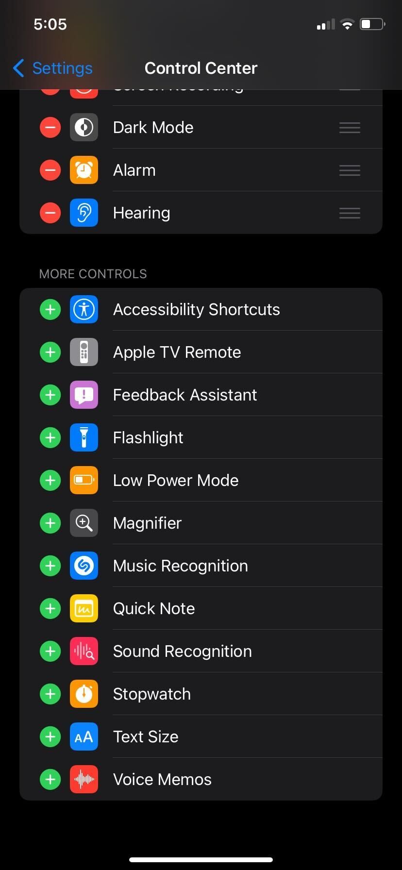 گزینه Add iPhone Control Center