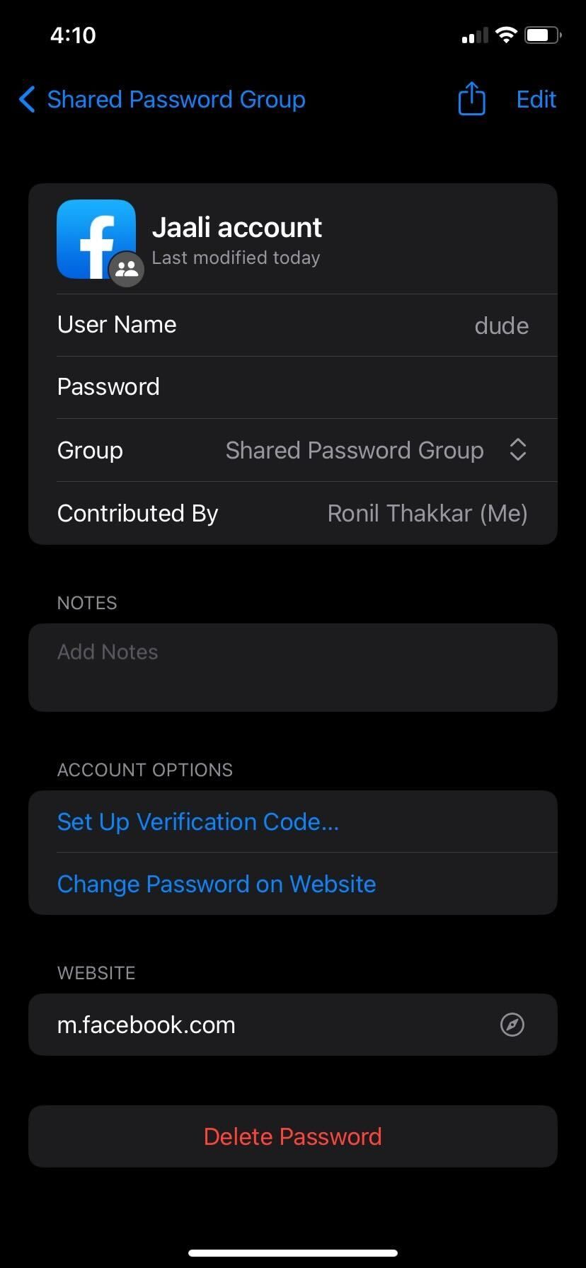 گزینه iPhone Delete Saved Password
