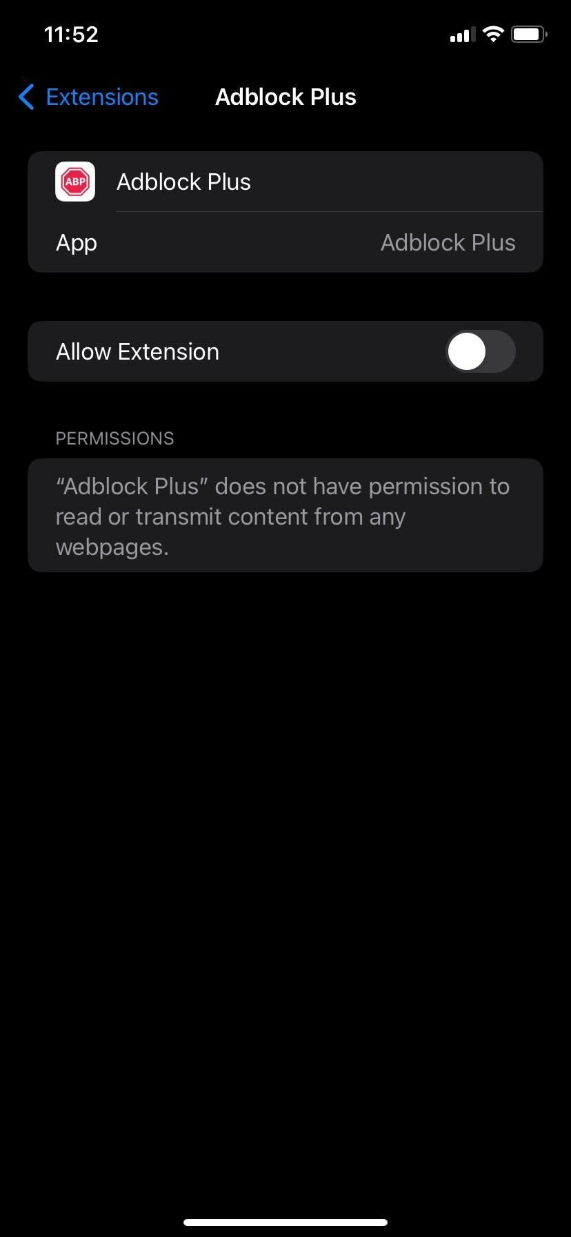 iPhone Safari Allow Extension Switch