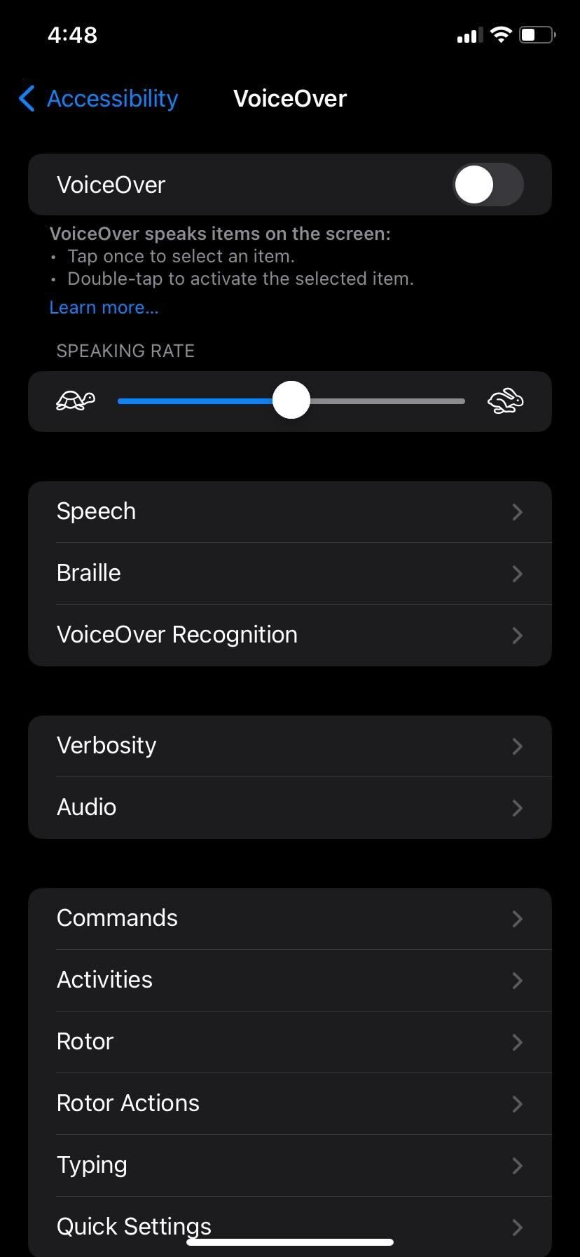 تغییر تنظیمات آیفون VoiceOver