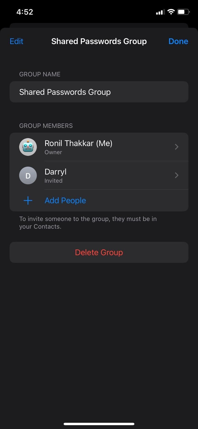 دکمه Done Group Password Share iPhone