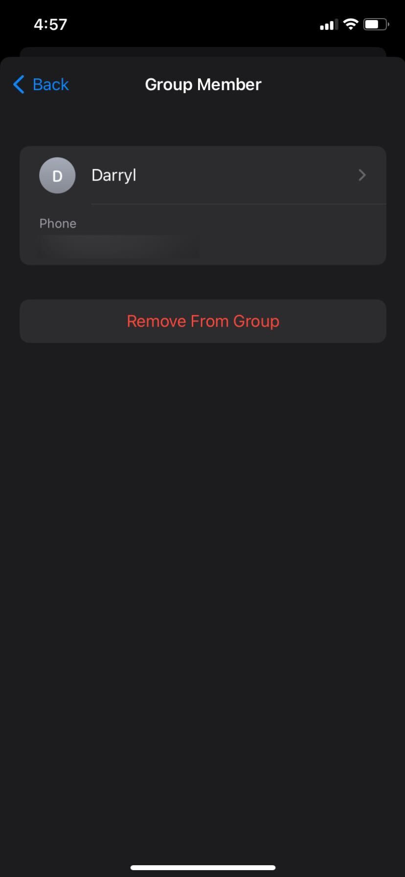 گزینه iPhone Shared Group Remove From Group