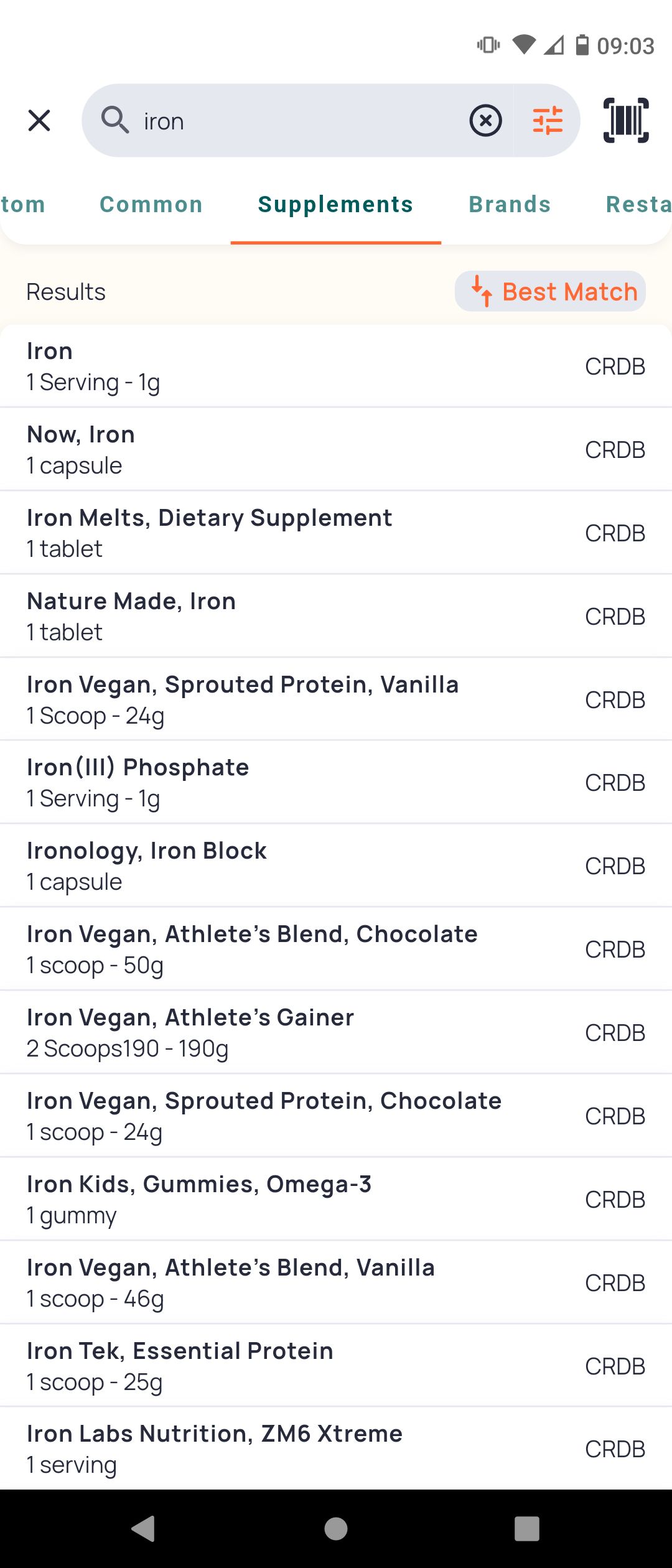 Iron Options in Cronometer Supplements