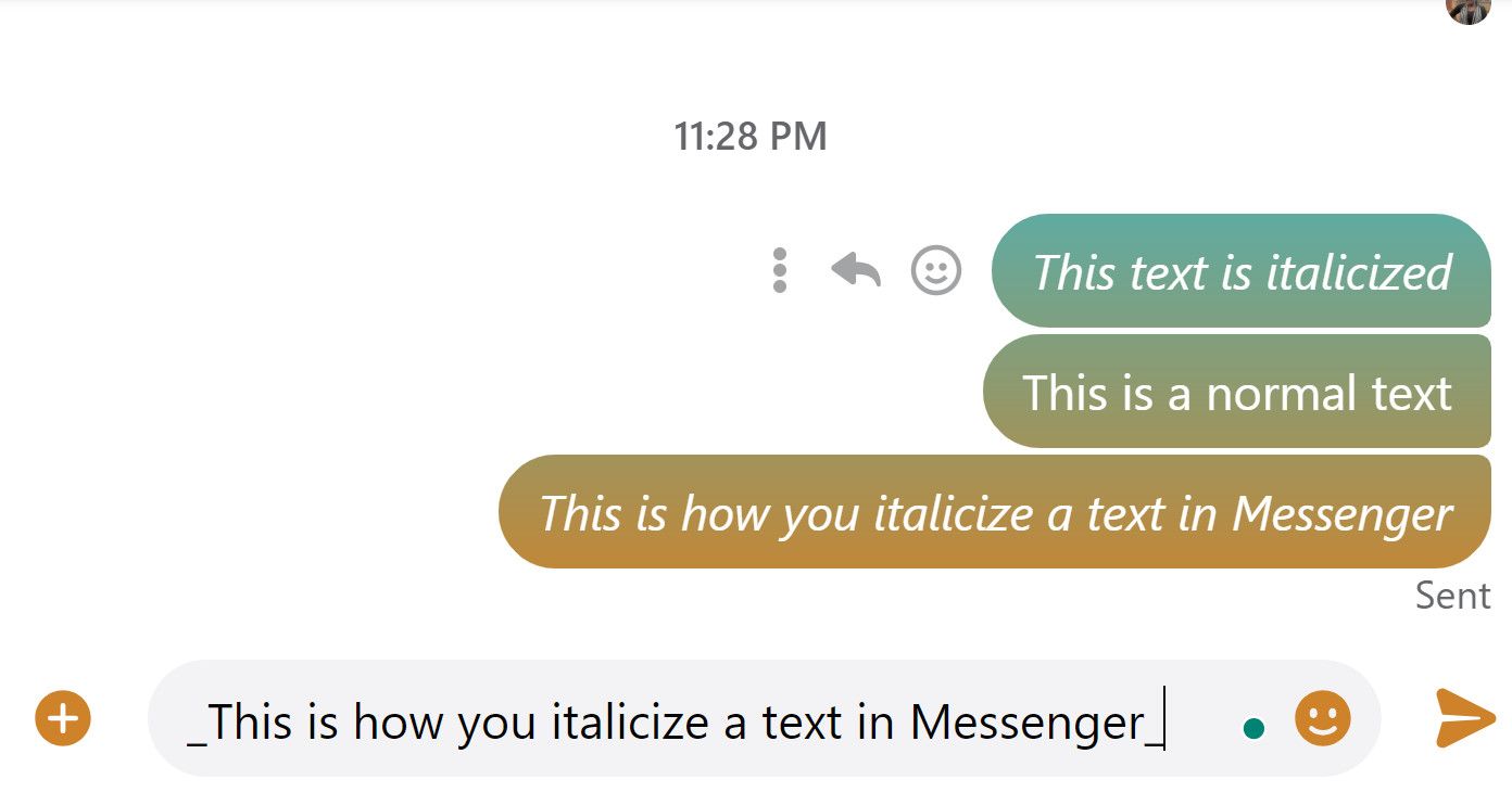 Italicize text demo Messenger