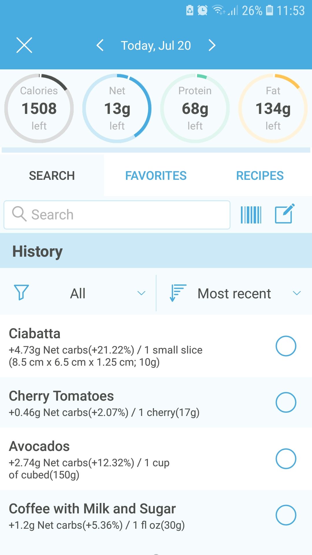 Ketoapp diet tracker app meal history