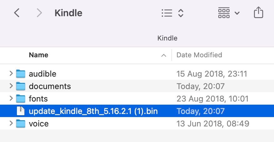 فایل BIN به روز رسانی نرم افزار Kindle در Kindle Drive کپی شد