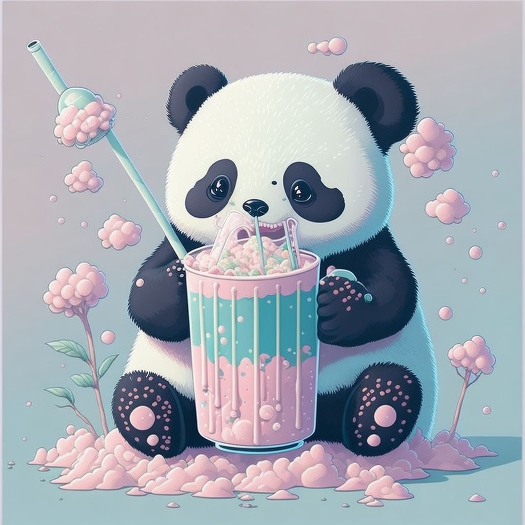 Leonardo_Diffusion_Panda_Bear_Drinking_bubble_tea_kawaii_style_0