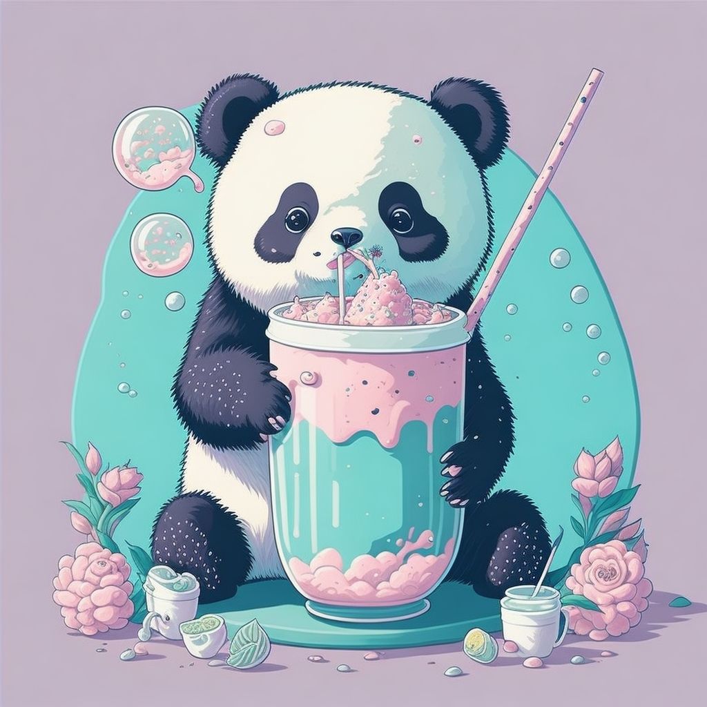 Leonardo_Diffusion_Panda_Bear_drinking_bubble_tea_kawaii_style_1