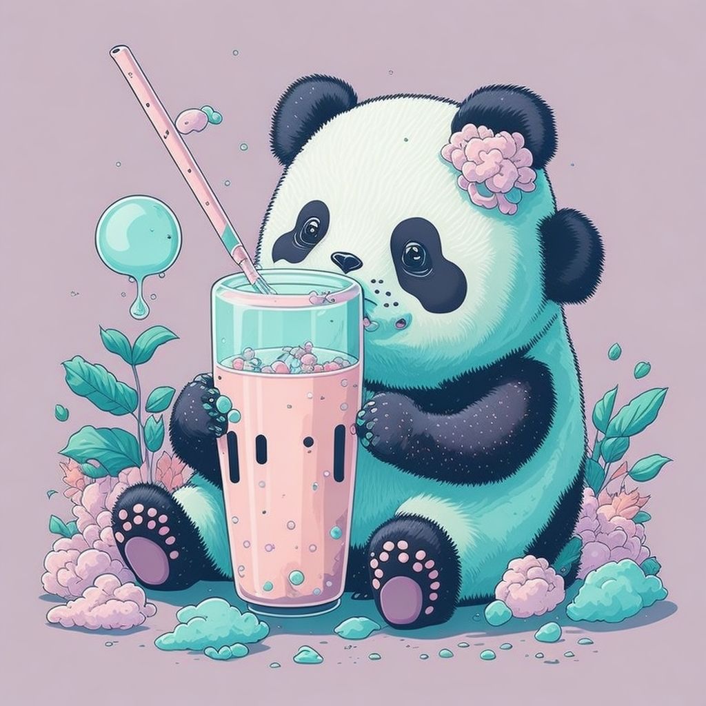 Leonardo_Diffusion_Panda_Bear_Drinking_bubble_tea_kawaii_style_2