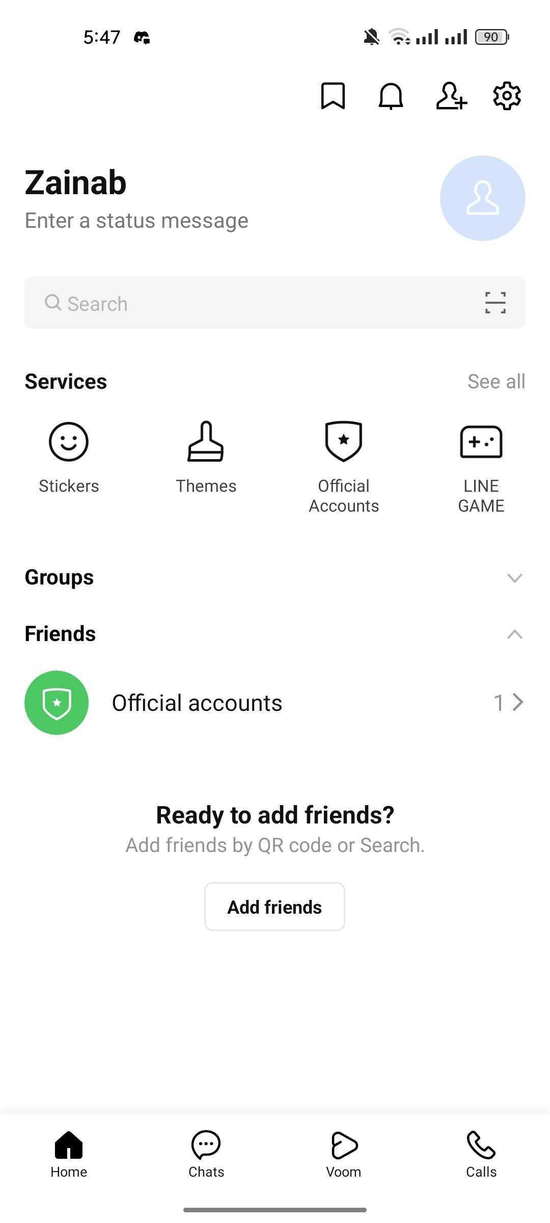 Line homepage in Android