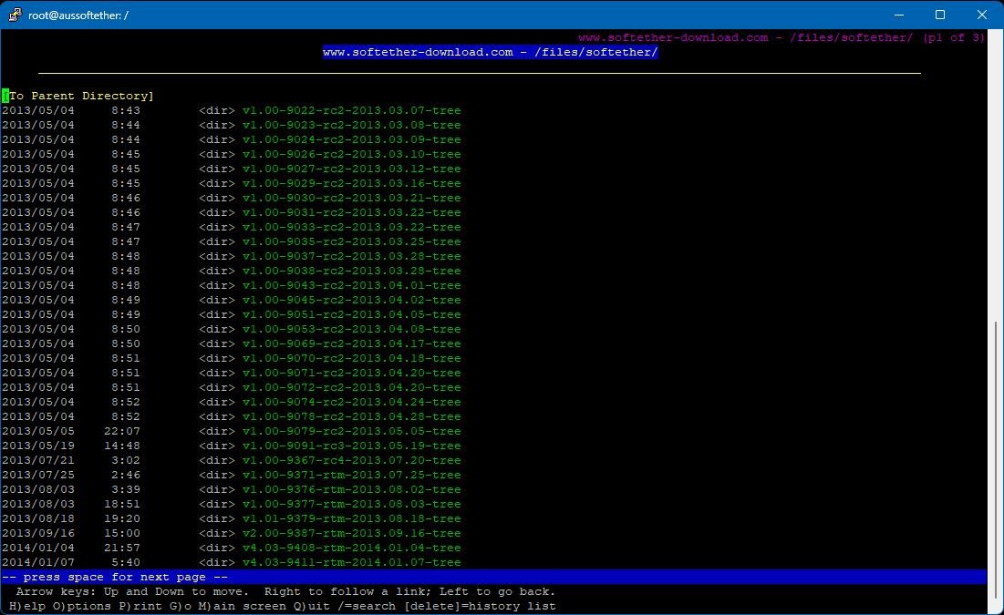Terminal Linux mostrando o Lynx Browser e o diretório pai