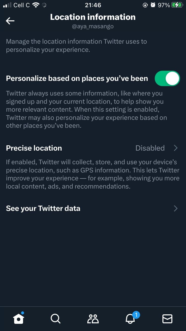location info page on Twitter app on iOS