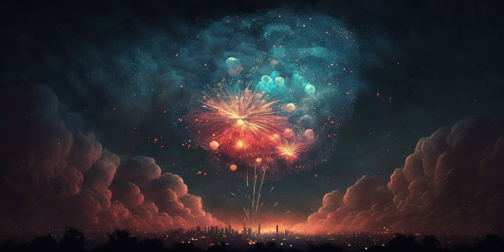 Midjourney Generated Image of a Night Sky With Fireworks