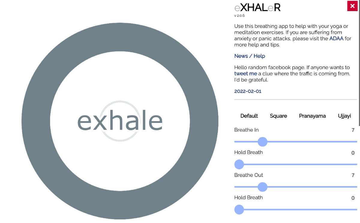 Xhalr is a guided breathing exercise app with various patterns such as stress relief, pranayama, and ujjayi