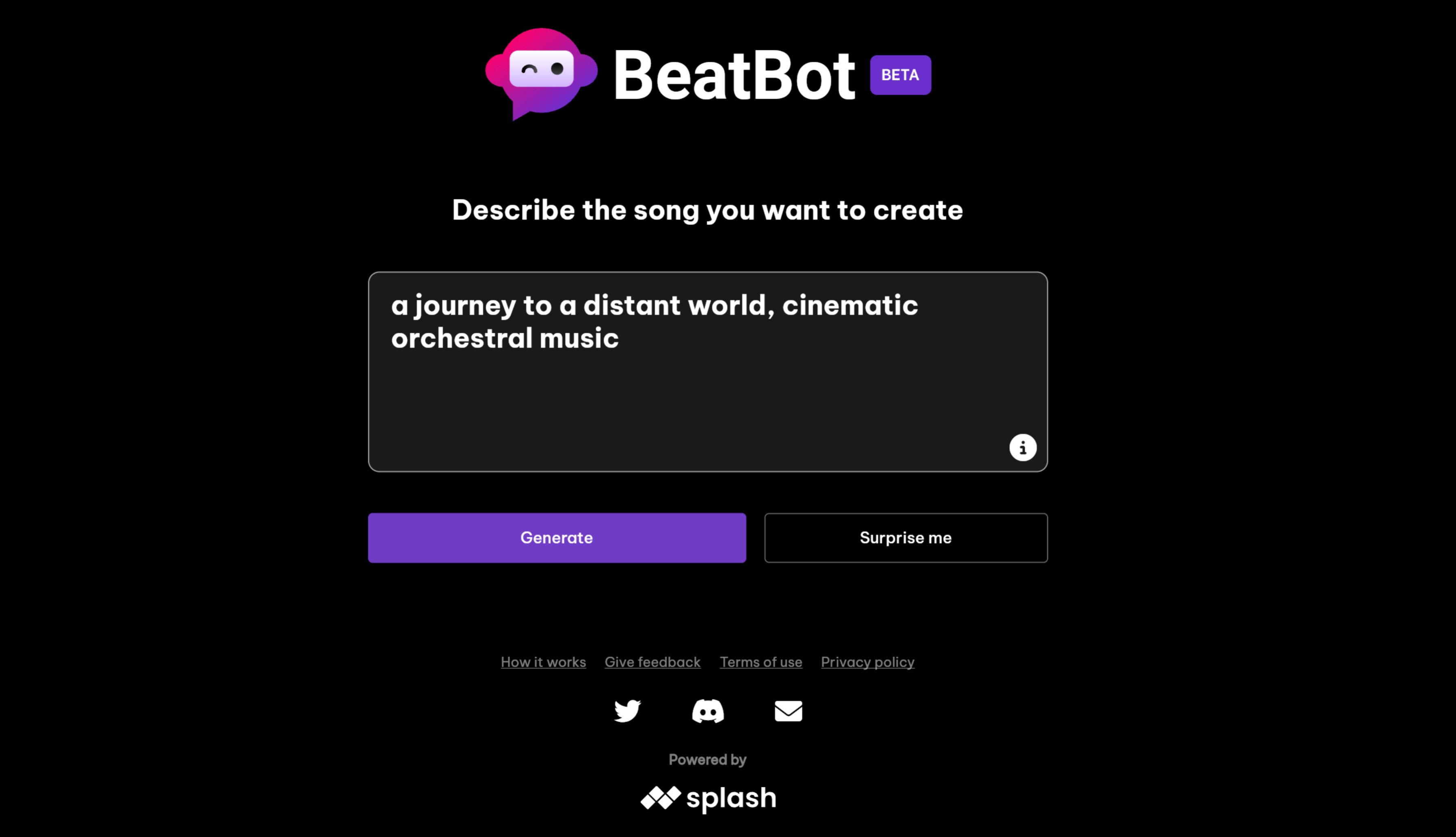 Text prompt to generate AI music on Beatbot
